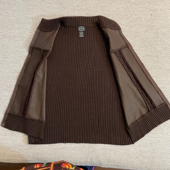 Faux Leather Vest Ribbed Original Designer Studio  Size L Cable Knit Sleeveless - Picture 3 of 5